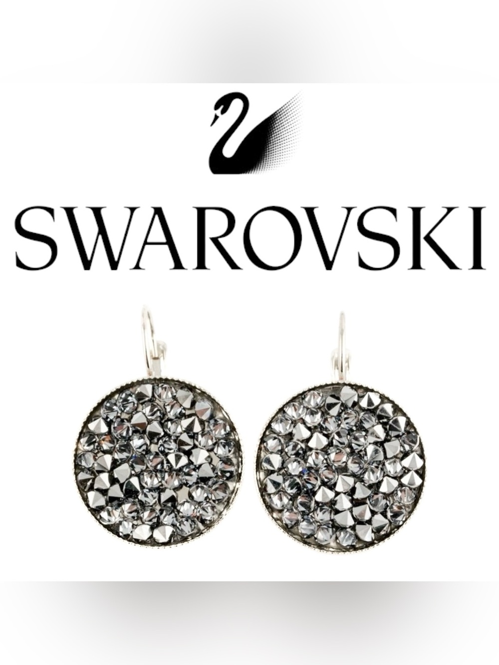 Swarovski Silver Crystal Pave Round Drop Earrings